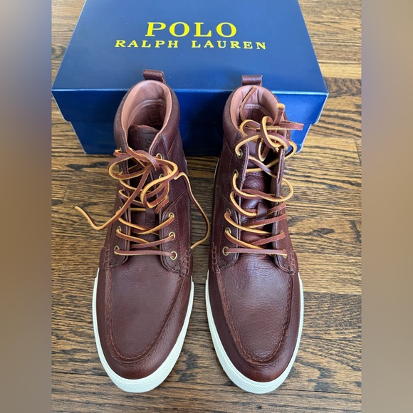 Ralph Lauren Other - Polo Ralph Lauren Travis Leather High Top Sneakers Brown Size 10.5D New